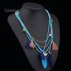 Women's Boho Ethnic Style Feathers Tassels Beads Multi-layer Chain Necklace