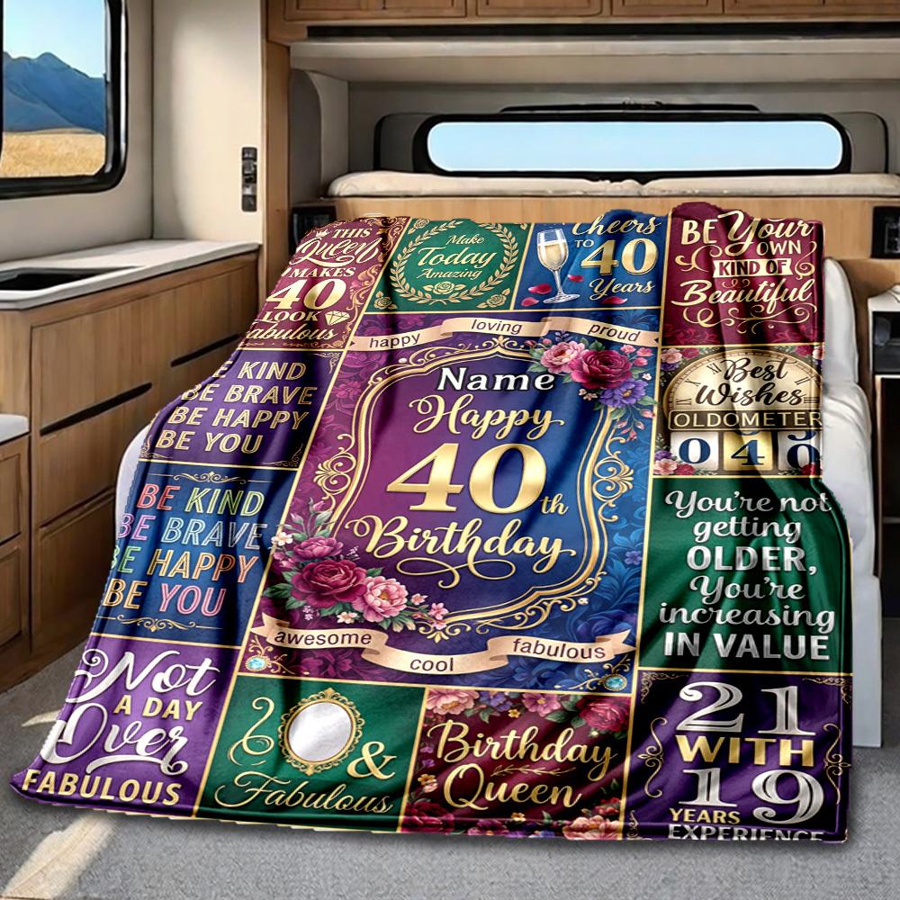 Happy 40Th Birthday Quotes Blanket Personalized Name Soft Comfortable Stylish Blanket Car Blanket Perfect For Travel Camping Outdoor Home Suitable For