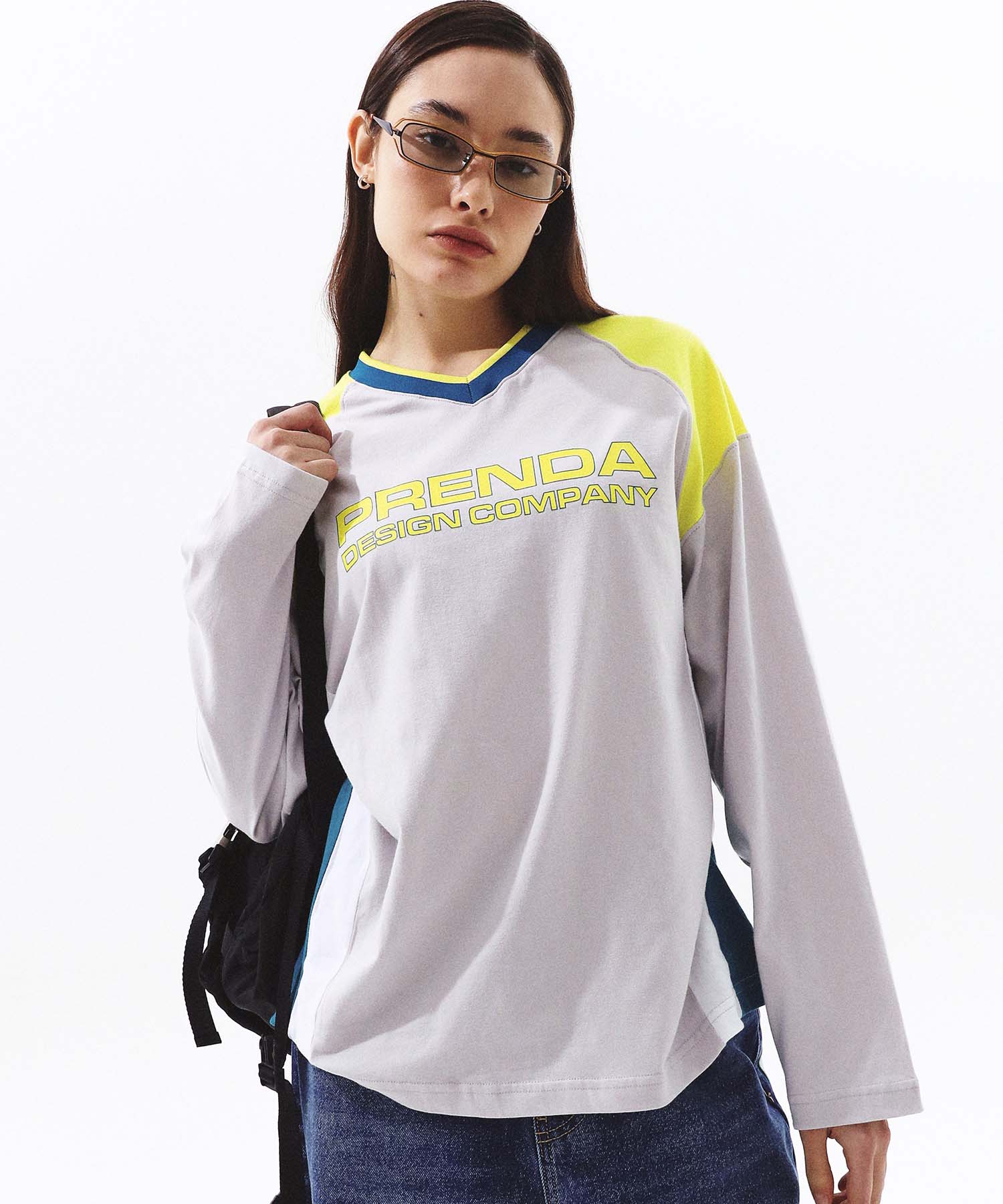 Prenda Pdc Logo Raglan V Neck Long Sleeve Gray Reference/Free