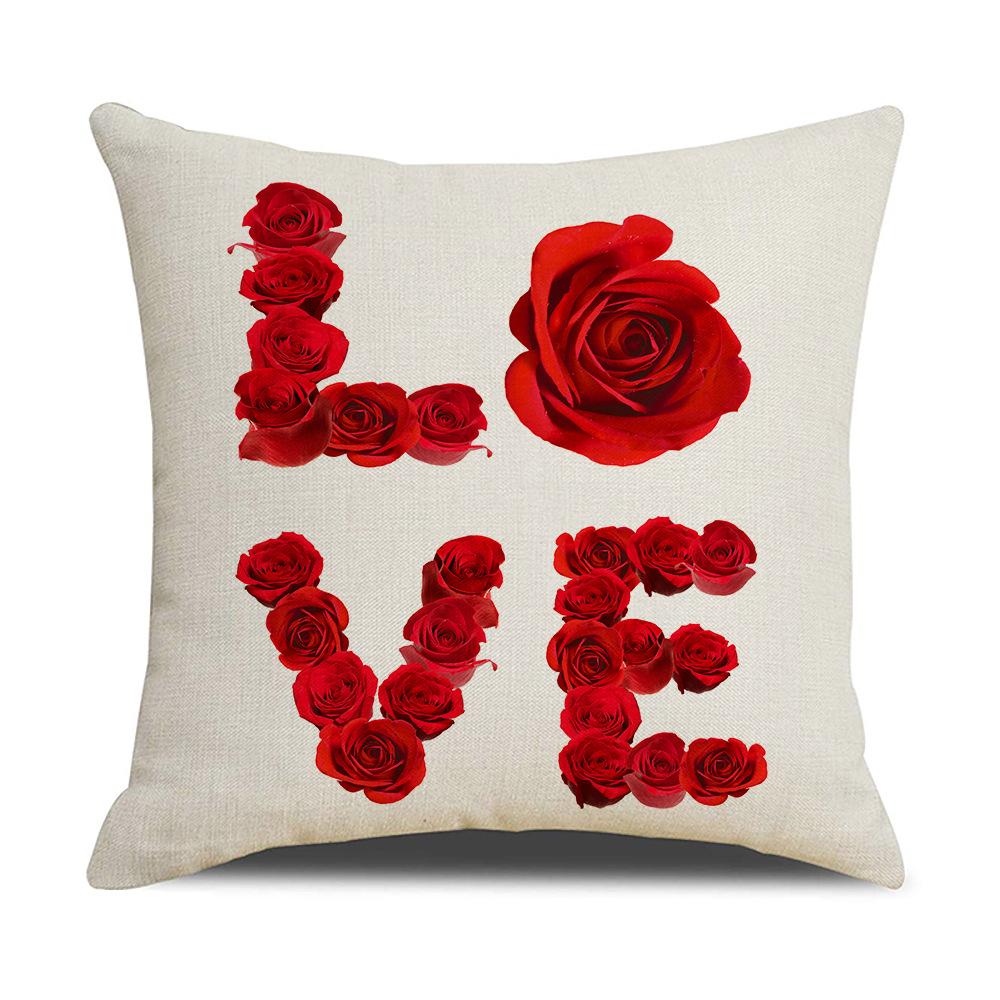 Valentine's Day Pillow Nordic Red Car Rose Love Print Cushion Linen Cushion Home Products