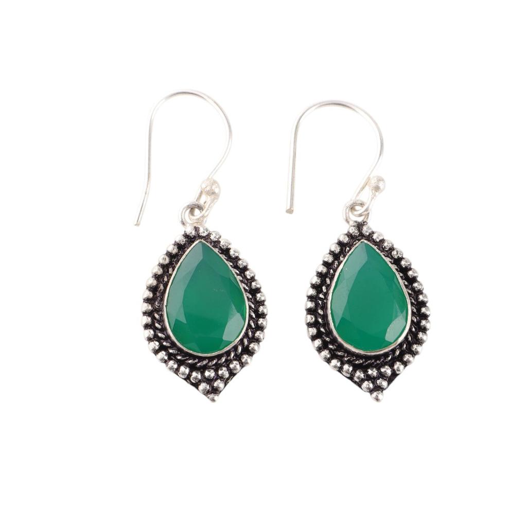 Green Onyx Gemstone 925 Sterling Silver Handmade Jewelry Earrings Gift For Women EE-164-19