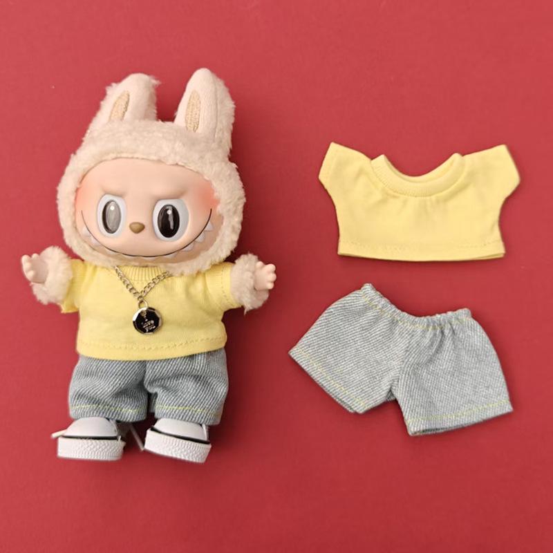Labubu Keychain Pendant Outfit: Doll Jeans and Short Sleeve Set