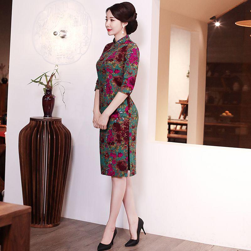 Chinese Style Cheongsam Retro Mid-length Improved Cheongsam Temperament Short-sleeved Dress