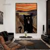 The Scream Black Cat Portrait Funny Art Canvas Painting Abstract Black Cat Posters and Prints Cuadros Wall Art for Living Room
