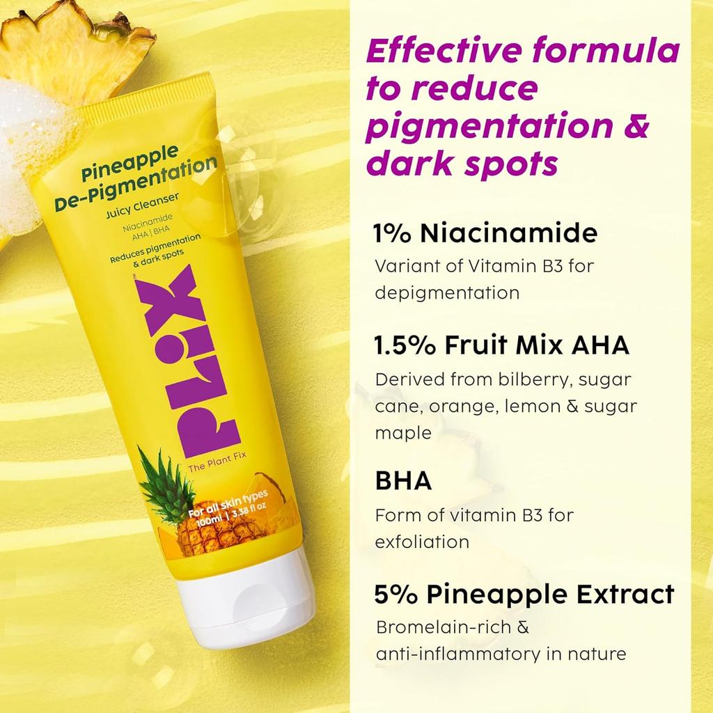 PLIX The Plant Fix Ananas Zuiverend Huidverzorgingsregime Met Gezichtsreiniger 100ml, Toner 150ml, Moisturizer 30ml Set