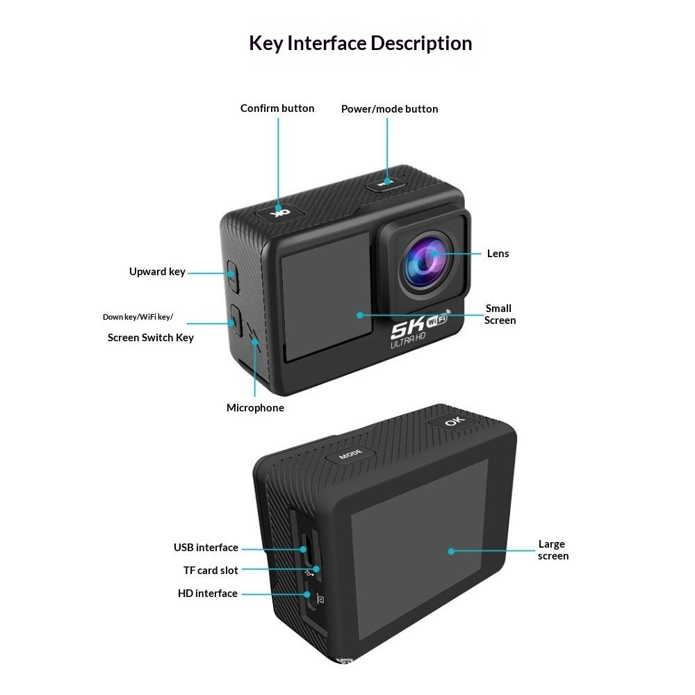 5K Motion Camera High Definition Touch Dual Screen Waterproof Remote Control Camera Motion Image Stabilization Camera Recording