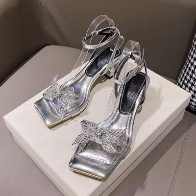Women's High Heels Comfortable Sandals Instagram Fairy Style Bow Skirt Slim Design Summer Spring Height Increasing Feature Big