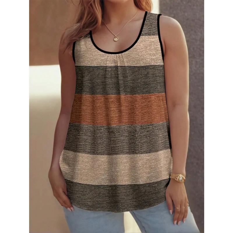 

Plus size women s round neck three-color horizontal knitted vest tops for spring and summer fashion items 1XL