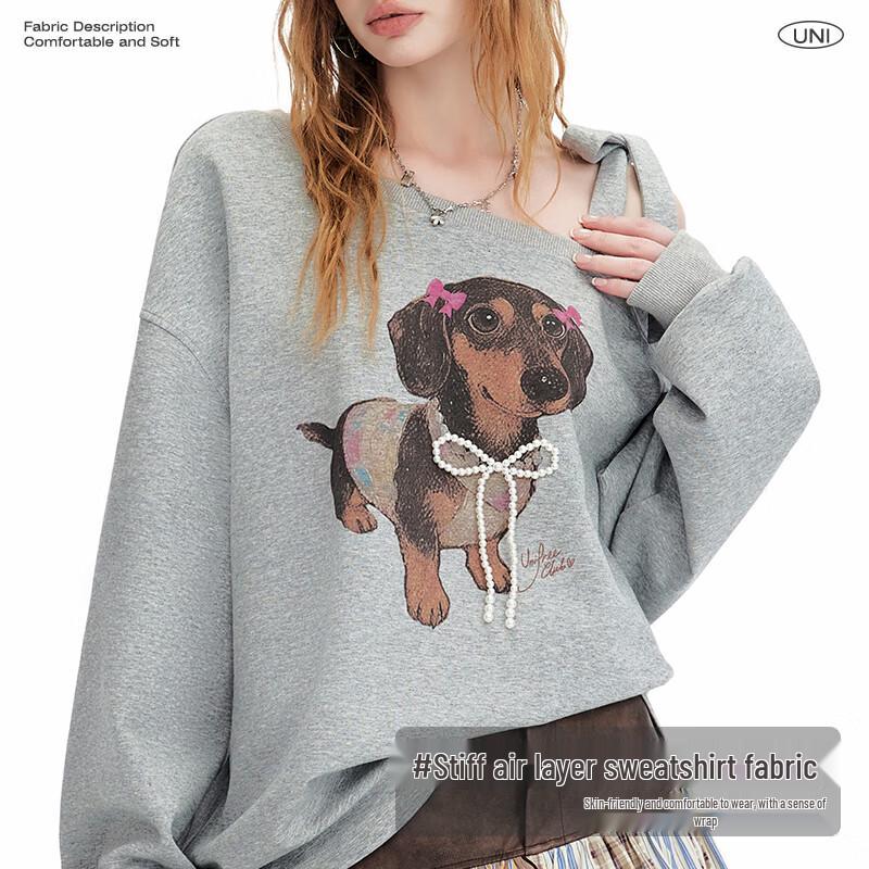 UNIFREE Vintage Dachshund Print Asymmetrical Sweatshirt