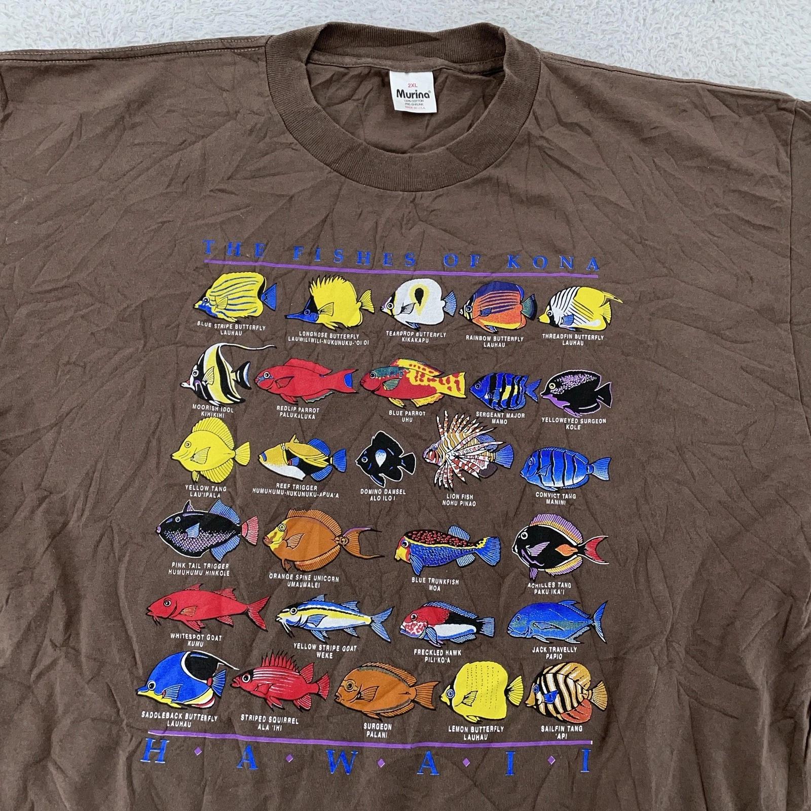 Vintage Kona Hawaii Fishes T-Shirt Mens XL/2XL Brown Ocean Sea Life Beach 90s L