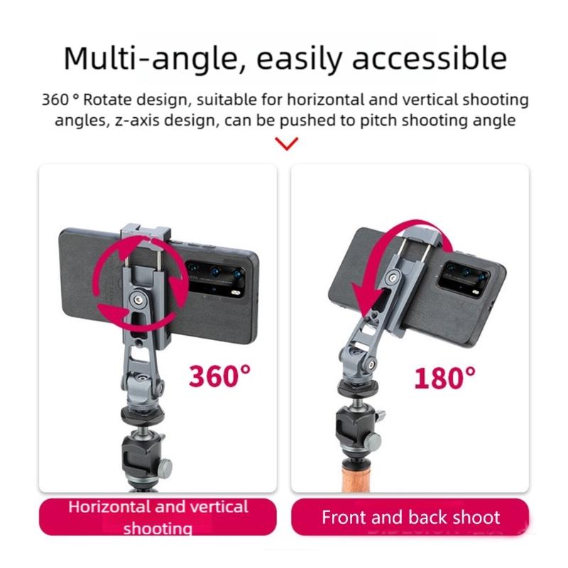 Universal Phone Tripod Mount 2 Cold Shoe Mounts 1/4" Screw Holes 360 Rotation For Camera Accessories
