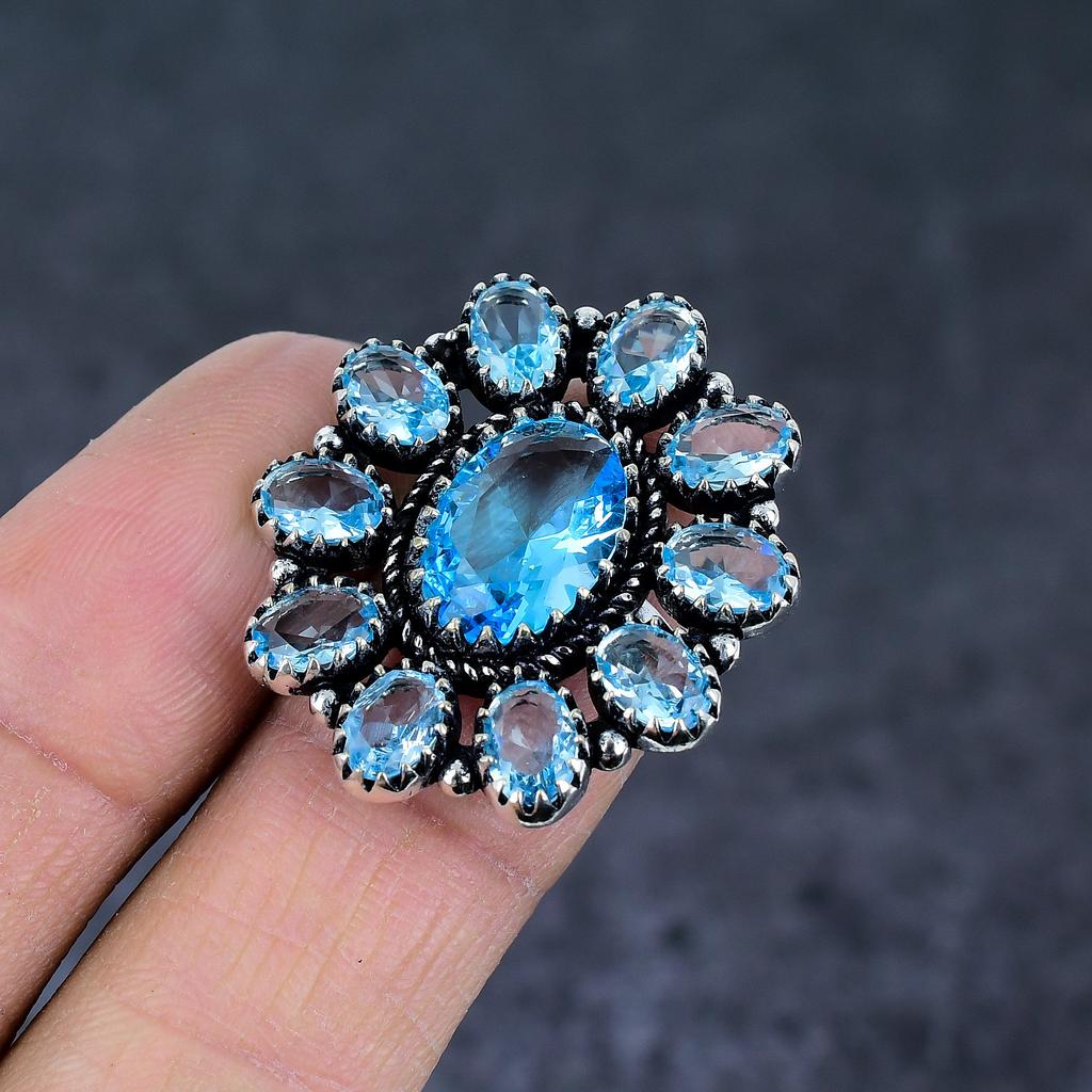 Natural Swiss Blue Topaz Gemstone 925 Sterling Silver Jewelry Ring Size 7 d4Q59