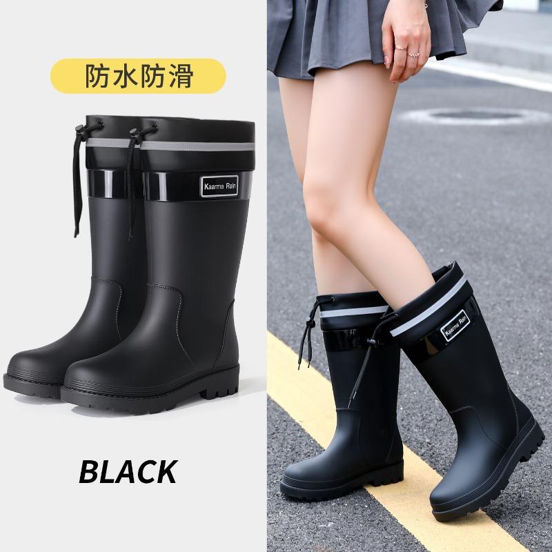 Pink fashion medium tube women's rubber shoes rain shoes thick sole black integrated anti-sewage shoes non-slip water boots labor insurance boots