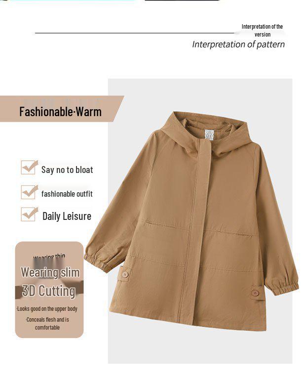 Mom's Plus Size Mid-length Hooded Trench Coat: Spring/Autumn Casual Jacket for Middle-aged Women