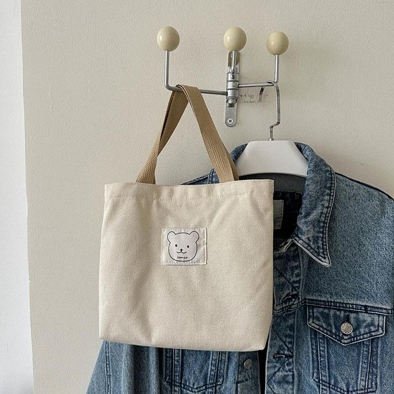 Маленькая холщовая женская сумка-тоут для продуктов, японский медведь, ручная сумка для ланча, корейская холщовая сумка, сумки, хлопковая ткань, для пикника, путешествий, бенто
