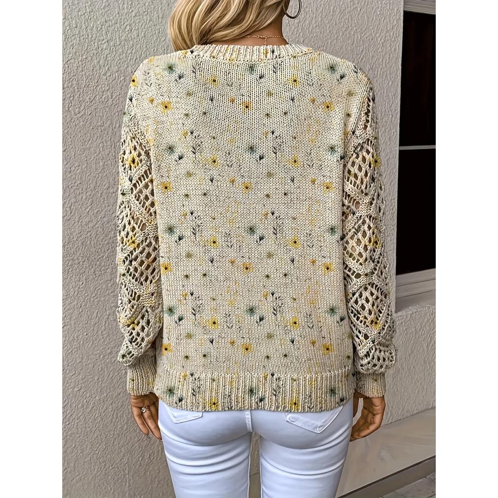 Elegant Autumn and Winter, Bohemian, Western-style Versatile Pullover V-neck Long Sleeved Women's Top, Trendy Women's Knitted Sweater