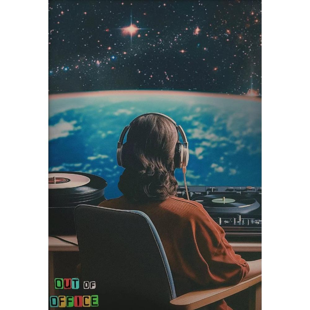 Surreal Cosmos Space UFO Sci Fi Poster Vintage Astronaut Alien Desert Canvas Painting Trendy Wall Art for Living Room Home Decor