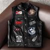 New Mens Genuine Leather Vest Top Grain Cowhide Embroidered Biker Jacket Motorcycle Riding Waistcoat Trendy