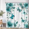 Butterfly Floral Shower Curtain Flower Plant Pink Purple Teal Butterflies Bathroom Decor Elegant Modern Polyester Bath Curtain