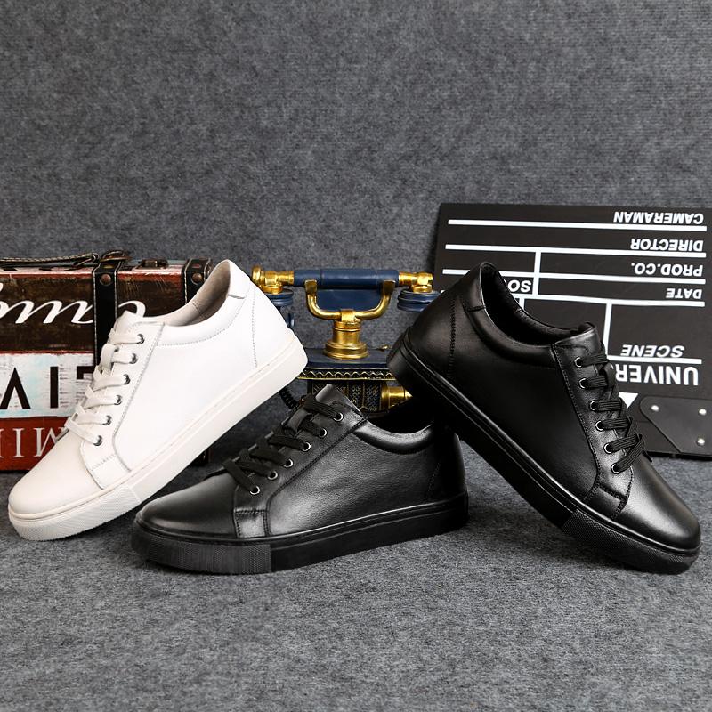 White Genuine Leather Shoes Men Sneakers Man Elevator Shoes Height Increase Insoles High Heels Shoes 5-6CM Shoes Tall Shoes