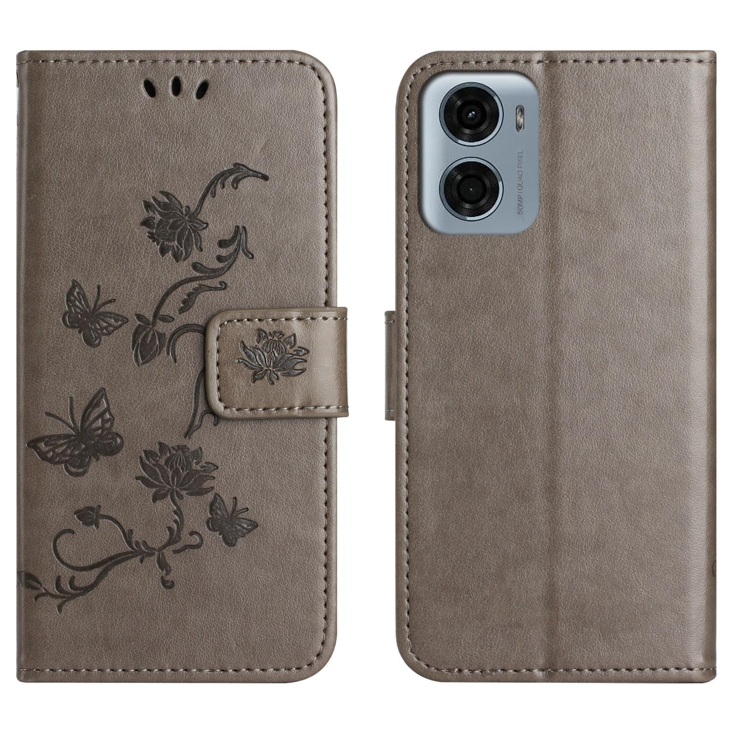 

For Motorola Moto G06 4G Case Wallet Stand Imprinted Butterfly Flower PU Leather Phone Cover