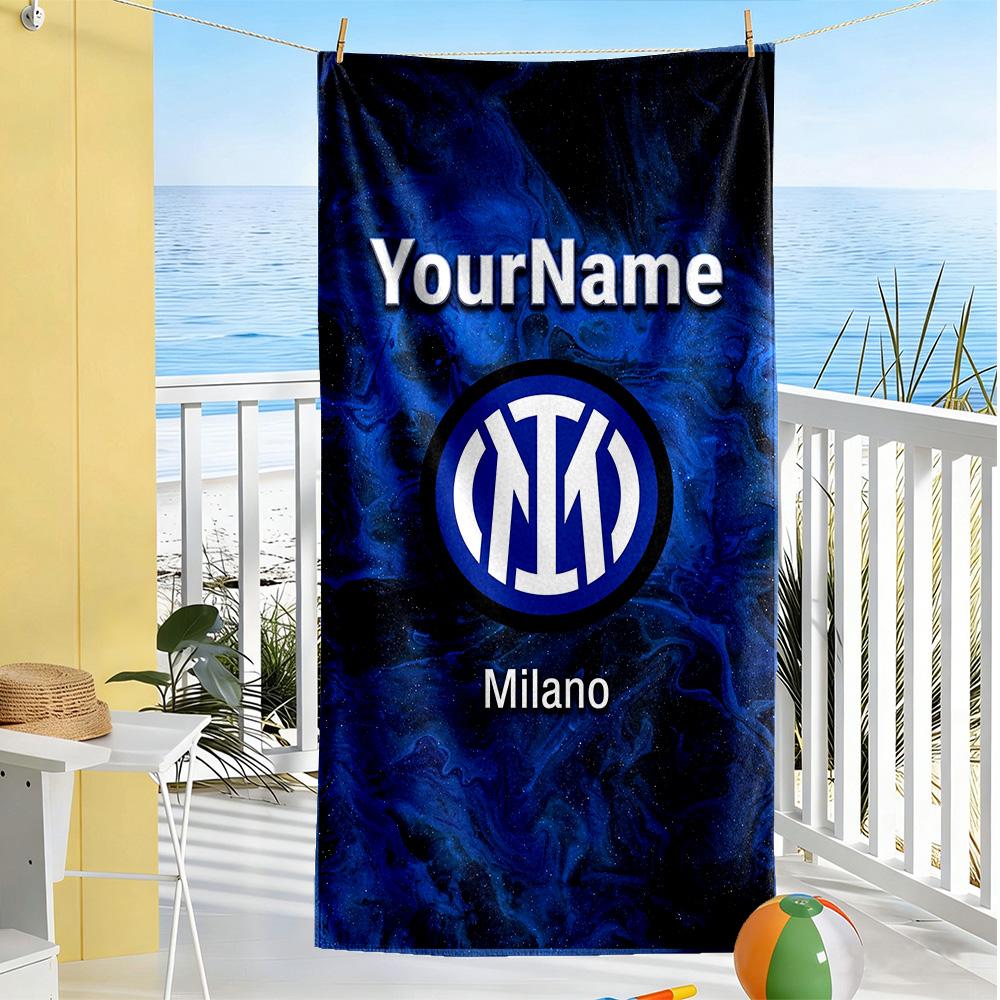 Inter Milan Personalized Text Beach Towel Quick-Dry Soft Microfiber Ideal for Travel Outdoor Swim Pool Yoga Surf Camping Hiking Gym Gift Holiday