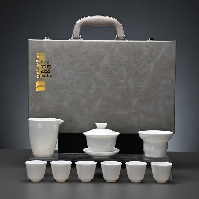 Ru Han Business Ceramic Tea Set with Leather Case