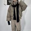 Men's and Women's Vintage PU Leather Puffer Jacket Short Quilted Coat American Retro Stand Collar Unisex Couple Outerwear