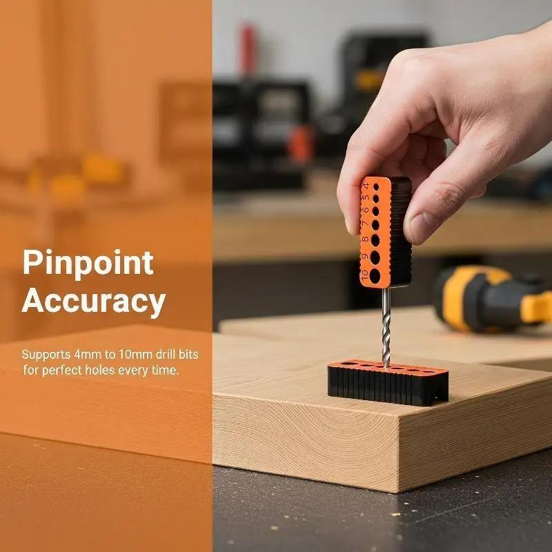 Drill Guide Jig Block for 4-10mm Holes, Precision Hole Locator, Woodworking Tool for DIY, Ideal for Dowel Joint Making in Home Workshop