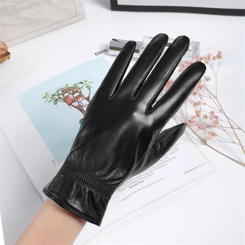 Korean Style Slimming Lambskin Gloves for Women - Touchscreen, Winter Warm, Thin Driving, Plus Velvet. S