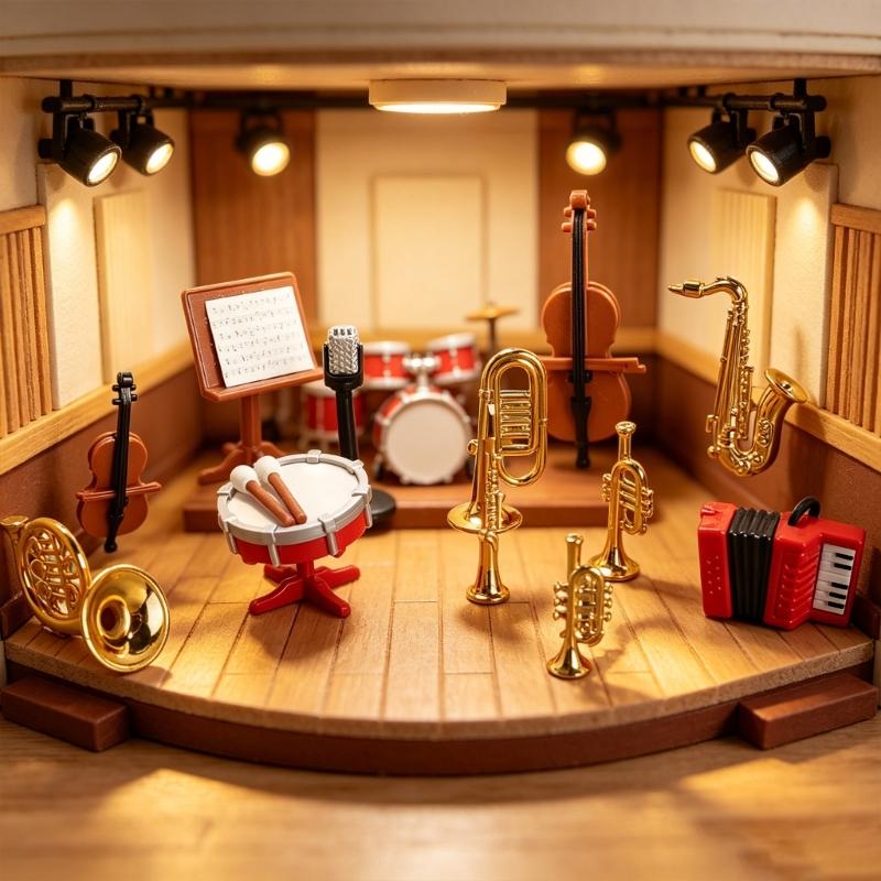 Life Like Doll House Furniture Accessories Miniature Saxophone And Accordion Drum Instrument Model Figure Scene Props