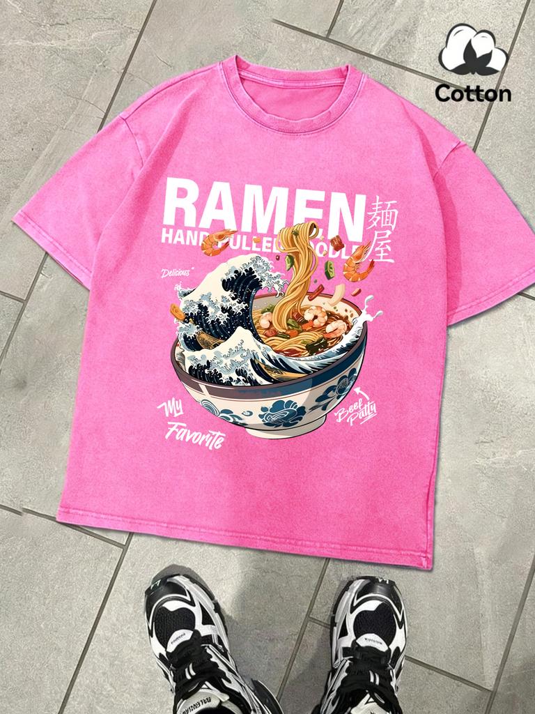 A Bowl Of Rich Lamian Noodles Washed Mans TShirts Hip Hop Breathable TShirt Casual Cotton Clothes Unisex Casual Loose Top