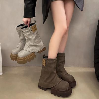 Designer Women Chunky Denim Short Boots New  Fashion Platform Heel Pants Booties Ladies Comfort Women Knight Ankle Boots