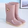 2026 Women's Mid-Calf Rain Boots Flat Sole Non Slip Waterproof Detachable Cotton Cover Slip On Outdoor Work Shoes Garden Shoes