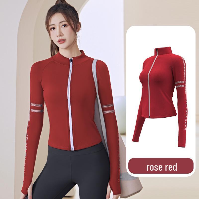 

Весняна тонка дихаюча спортивна куртка для вулиці на блискавці, зі стійкою, довгим рукавом для бігу, фітнесу та йоги Small