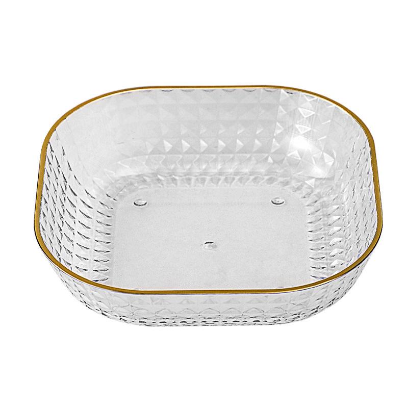 Elegant Gold-Edged Plastic Fruit Plate - Stylish Square Bone Dish for High-End Living Room Decor