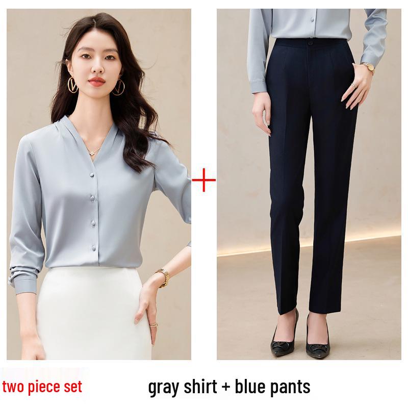 Women's White V-Neck Chiffon Shirt: Formal Spring/Autumn Wear for Interviews and Office.