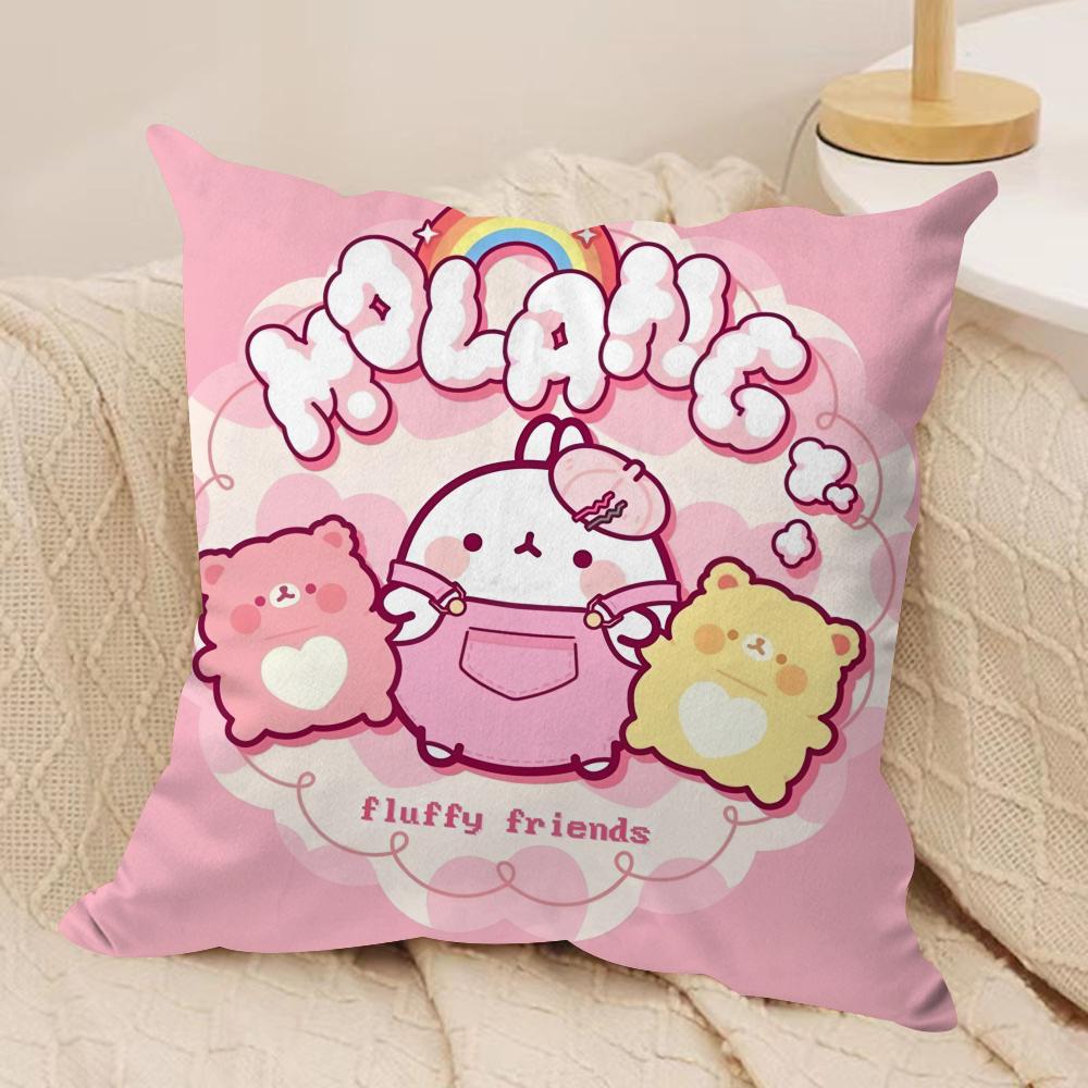 Cartoon MMolangS Rabbit Cushion Cover Silky Short Plush Invisible Zipper Dustproof Sofa Pillow Case For Home Decor