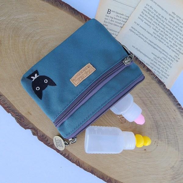 Porte-monnaie zippé en nylon avec broderie de joli chat, pochette pour cartes