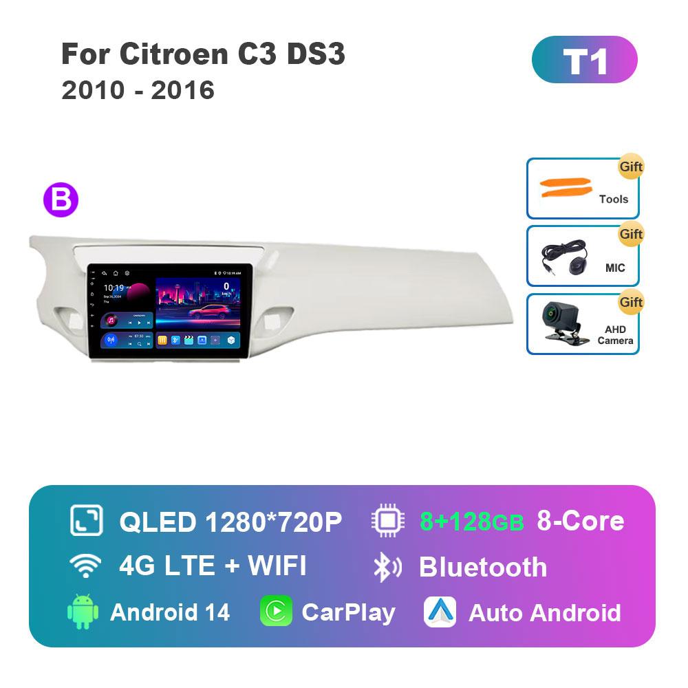 Car Video Multimedia Player DSP Stereo for Citroen C3 DS3 2010 - 2016 Android 14 System GPS Navi WiFi IPS Screen 4G Bluetooth