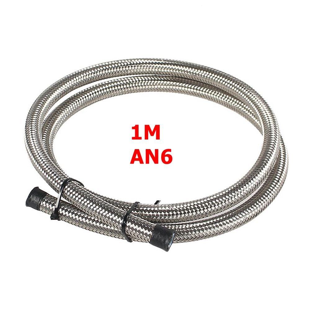 1M PTFE AN4-AN12 Racing Hose Stainless Steel Braided Brake Hose Fuel Oil Line Oil Cooler Car Hoses Accessories Black/Silver