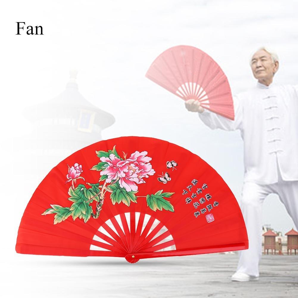 Folding Fan, Chinese Style, for Kung Fu, Tai Chi, and Dance, Easy to Open and Close, Folding Fan, Decorative Gift, Includes Fan Bag (Red)
