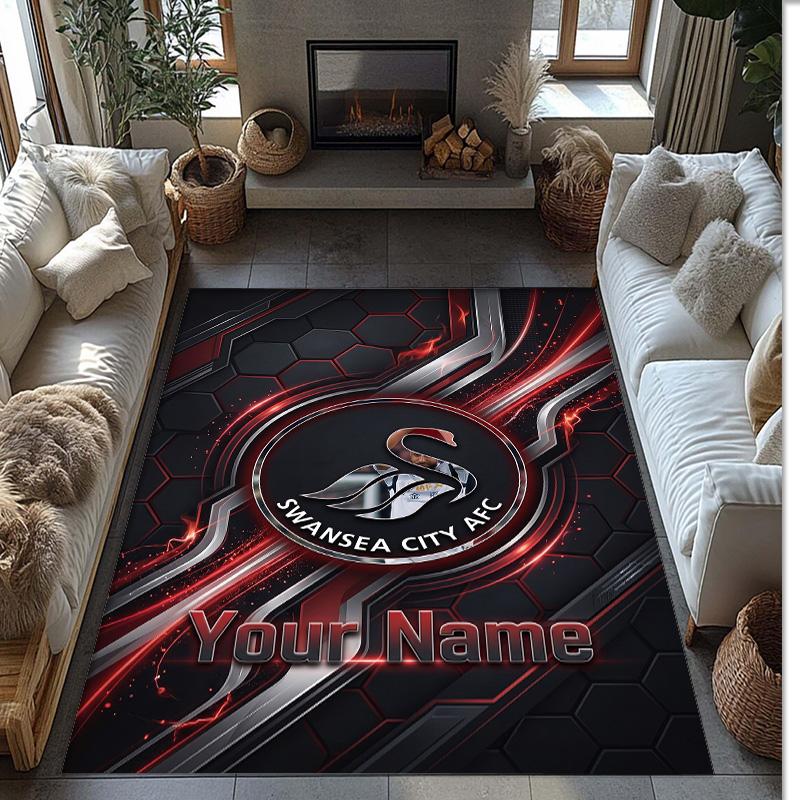 Swansea City FC Printed Crystal Velvet Rug Non‑Slip Crystal Velvet Carpet For Sofa Bedroom Indoor Home Decoration