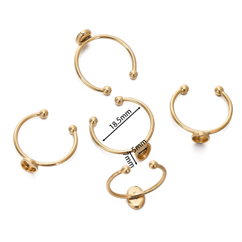 5pcs Gold Color Stainless Steel Open Ring Cabochon Cameo Blank Tray Base Settings for DIY Rings Jewelry Making Findings Supplies