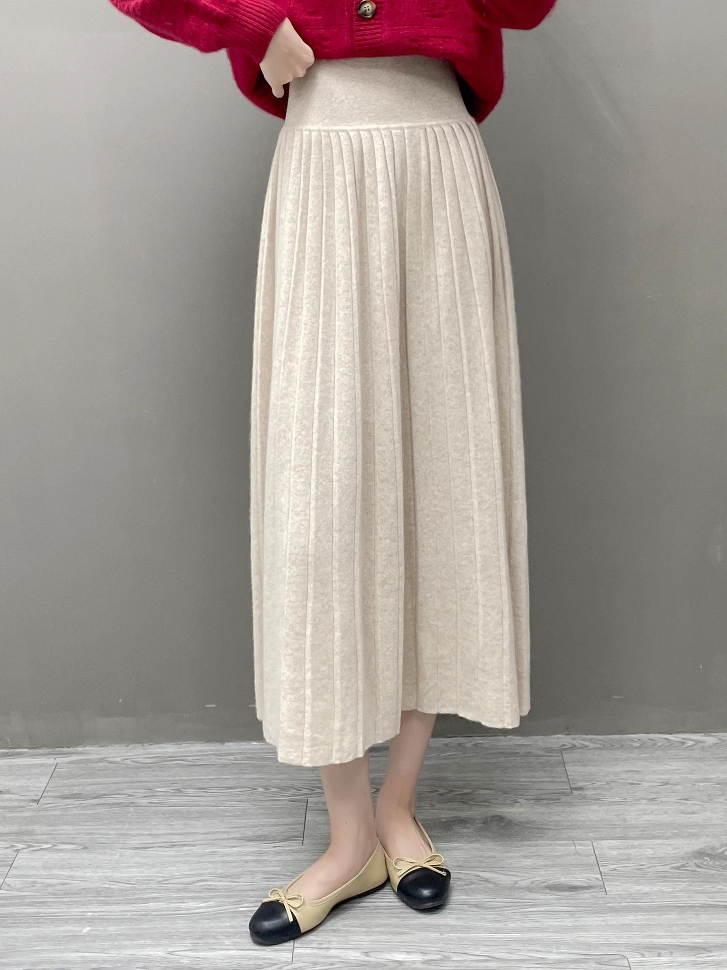 

Women’s High Waist Cashmere Pleated Midi Skirt - Slimming & Versatile for Autumn/Winter. One Size бежевий/ваніль