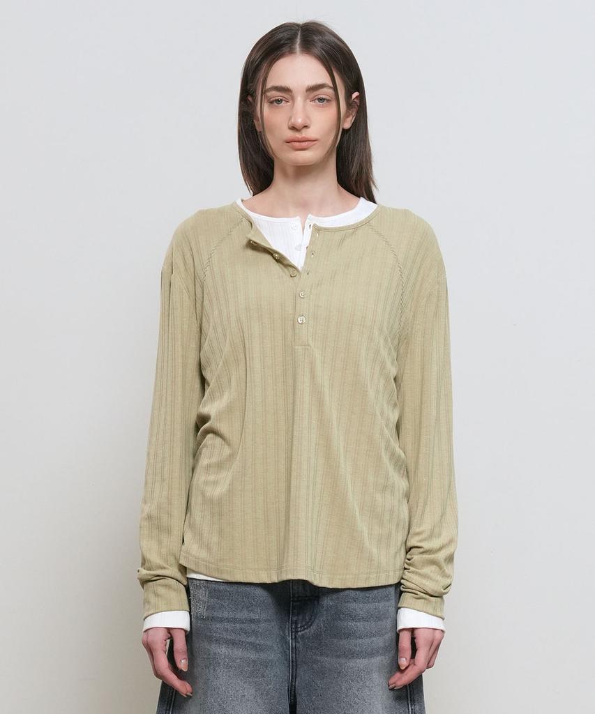 GENERALIDEA Loose Fit Henley Neck T-Shirt [Khaki] / Gf1Lts516