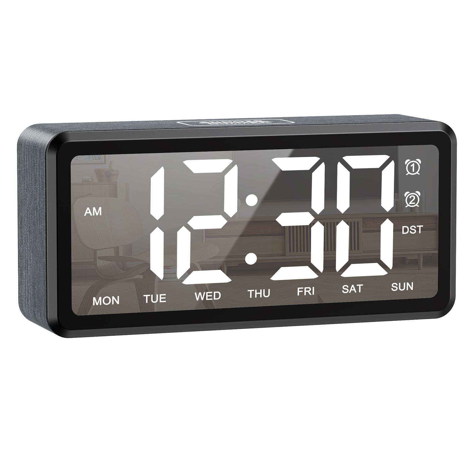 

Будильник из древесного зерна, цифровые светодиодные часы с двумя будильниками, настольный будильник с функцией летнего времени 12/24 часа, повтор для домашнего офиса