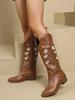 Design Uroczy Haft Denim Botki do połowy łydki Damskie Okrągły Nosek Skórzane Masywny Wysoki Obcas Botas 2024 Moda Damskie Buty z Nadrukiem