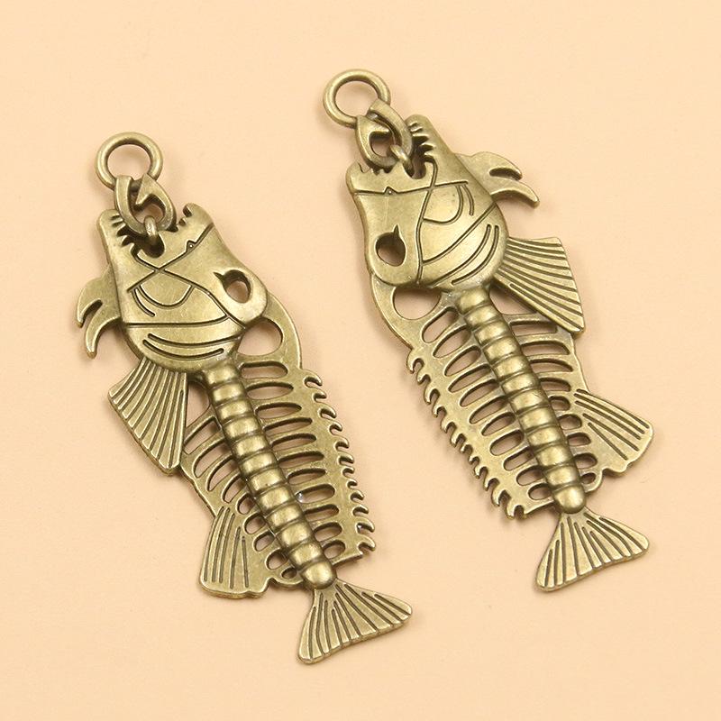 23x70mm Dreifarbiger Fischgräten-Halskettenanhänger - DIY-Legierung, Retro Hip Hop Stil