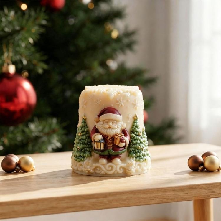 Holiday Craft Molds for Christmas Candle Making with Raised Santa Tree Pattern, Soft Pour Tool for Gift Projects and Home Display Use